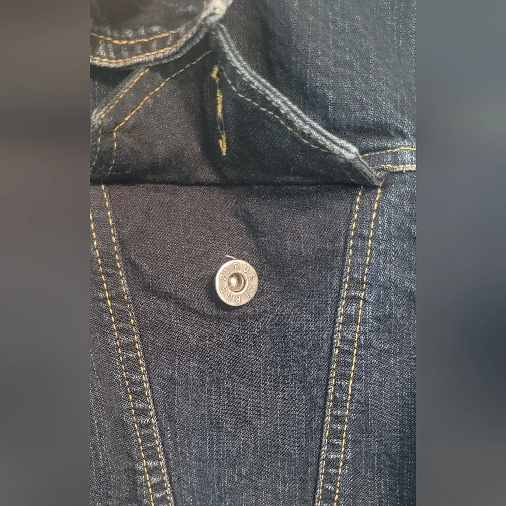 Denim Jean Jacket, Size Med, Black Stretch Streetwear Casual Western Festival
